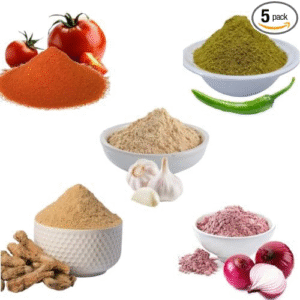 5 in 1 Cooking Powders Combo Pack (Tomato, Red Onion, Garlic, Ginger, Green chilli) - Each 100g = (500g)