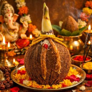 Pooja Sprouted Coconut | Temple & Vastu Pooja| Naturally Germinated Coconut | Spiritual Offering - (Pack of 1)